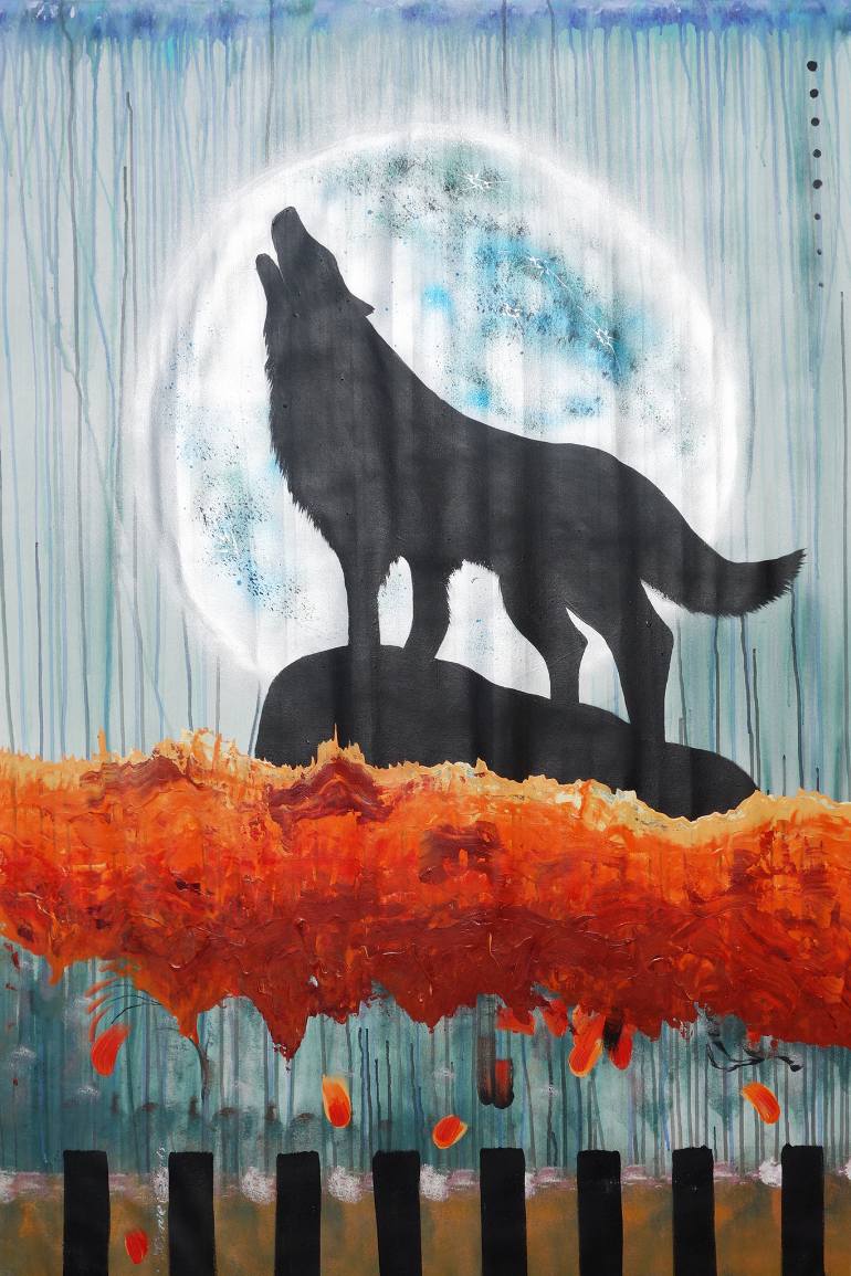 770x1155 Saatchi Art Large Acrylic Painting 110x160 Cm Unstretched Canvas - Wolf Canvas Painting