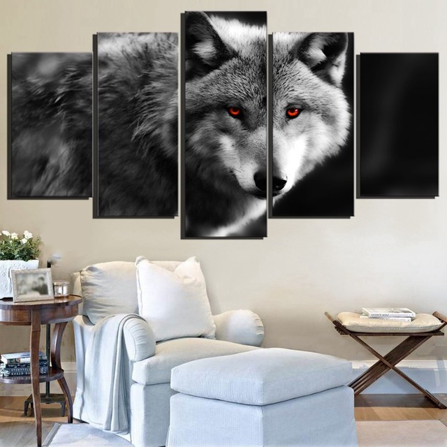 640x640 Canvas Art Red Eye Wolf Canvas Painting For Living Room Wall Art - Wolf Canvas Painting
