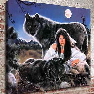 300x300 Midnight Blue Wolf Girl Painting Hd Print On Canvas Home Decor - Wolf Girl Painting