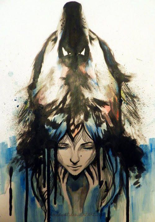 500x714 Pin By Priscilla Delaforce On Tattoos!!! And Piercings - Wolf Girl Painting