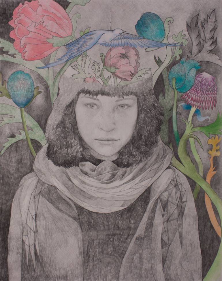 770x975 Saatchi Art Wolf Girl Drawing By Mili Frank Milo - Wolf Girl Painting