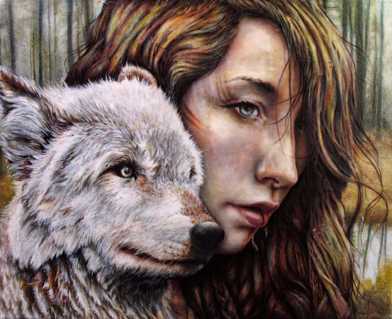 800x651 The Girl And The Wolf By Michaelshapcott - Wolf Girl Painting