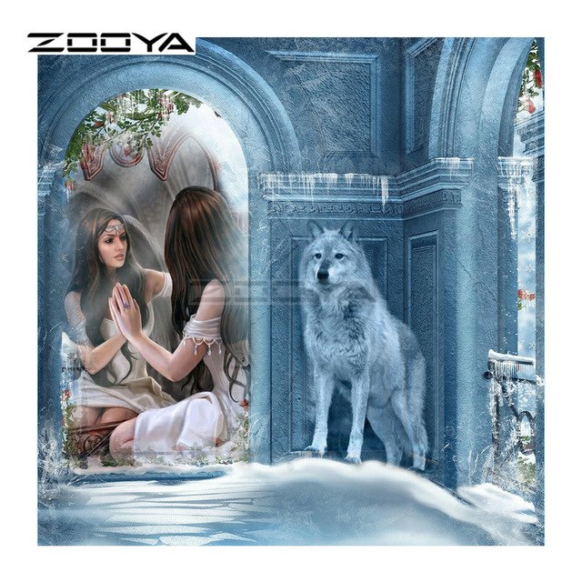 640x640 Zooya Diamond Embroidery Diy Diamond Painting Wolf Girl Mirror Ice - Wolf Girl Painting