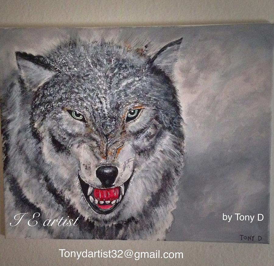 900x874 Wolf Head Painting Painting By Anthony Downey - Wolf Head Painting