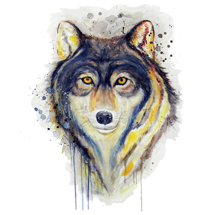 900x900 Wolf Head Painting By Marian Voicu - Wolf Head Painting