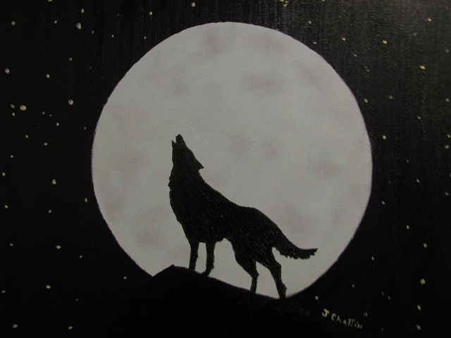 Howling - Wolf Howling At The Moon Painting. 