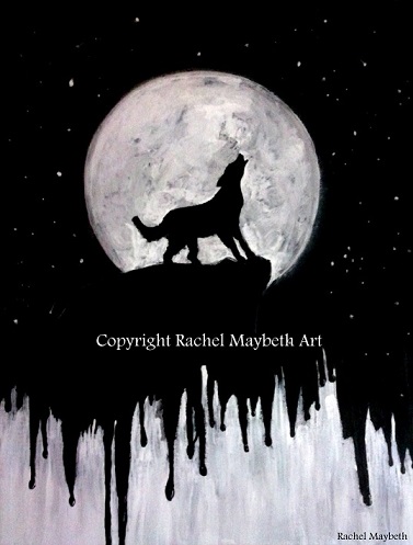 377x497 Rachel Maybeth Wolf Howling At The Moon Painting Printable - Wolf Howling At The Moon Painting
