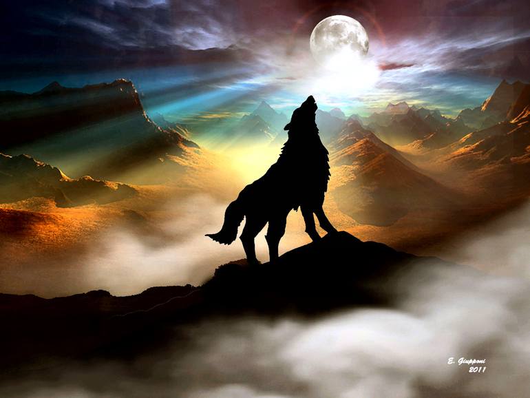 770x578 Saatchi Art Wolf Howling - Wolf Howling At The Moon Painting