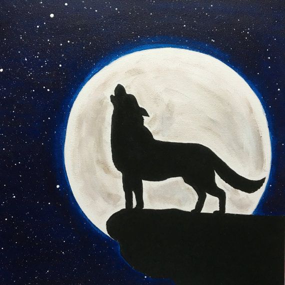 570x570 Wolf Howling At The Moon Painting Wolf Silhouette Moon Stars - Wolf Howling At The Moon Painting
