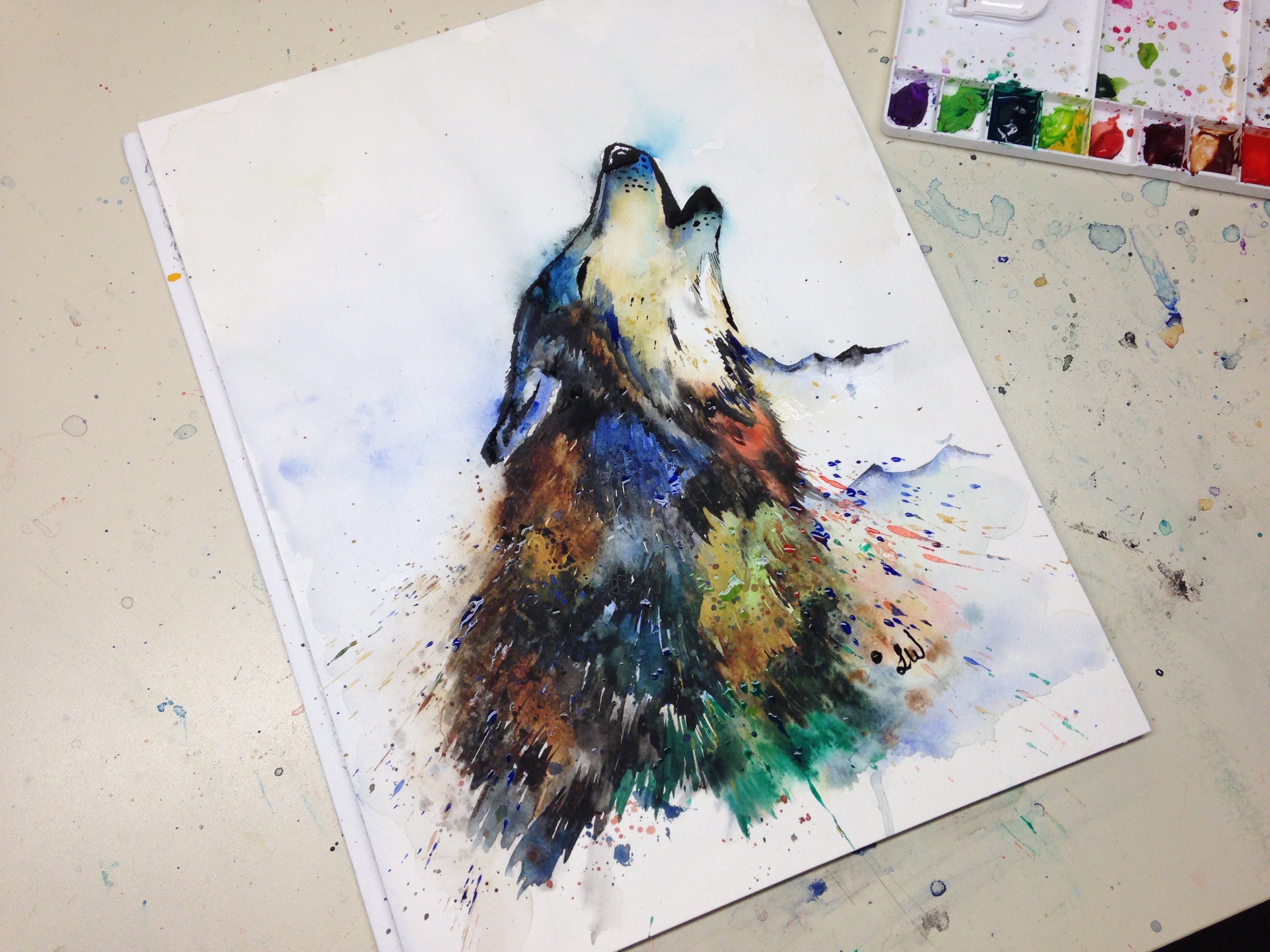 3264x2448 Wolf Howling - Wolf Howling At The Moon Painting