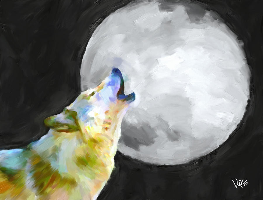 900x684 Wolf Painting Howl Moon Original Painting Fine Art Night Moon Oil - Wolf Howling At The Moon Painting