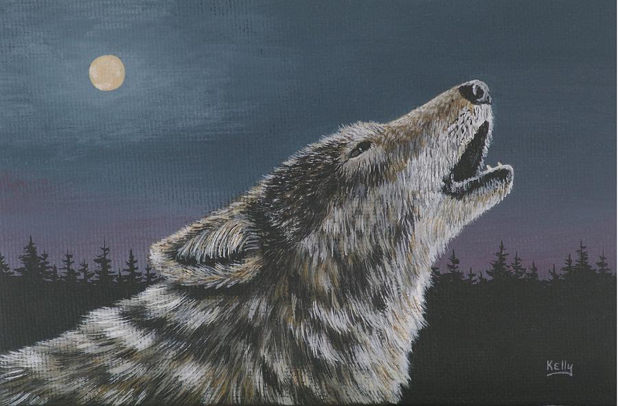 900x592 Lone Wolf Howling Painting By Ann Kelly - Wolf Howling Painting