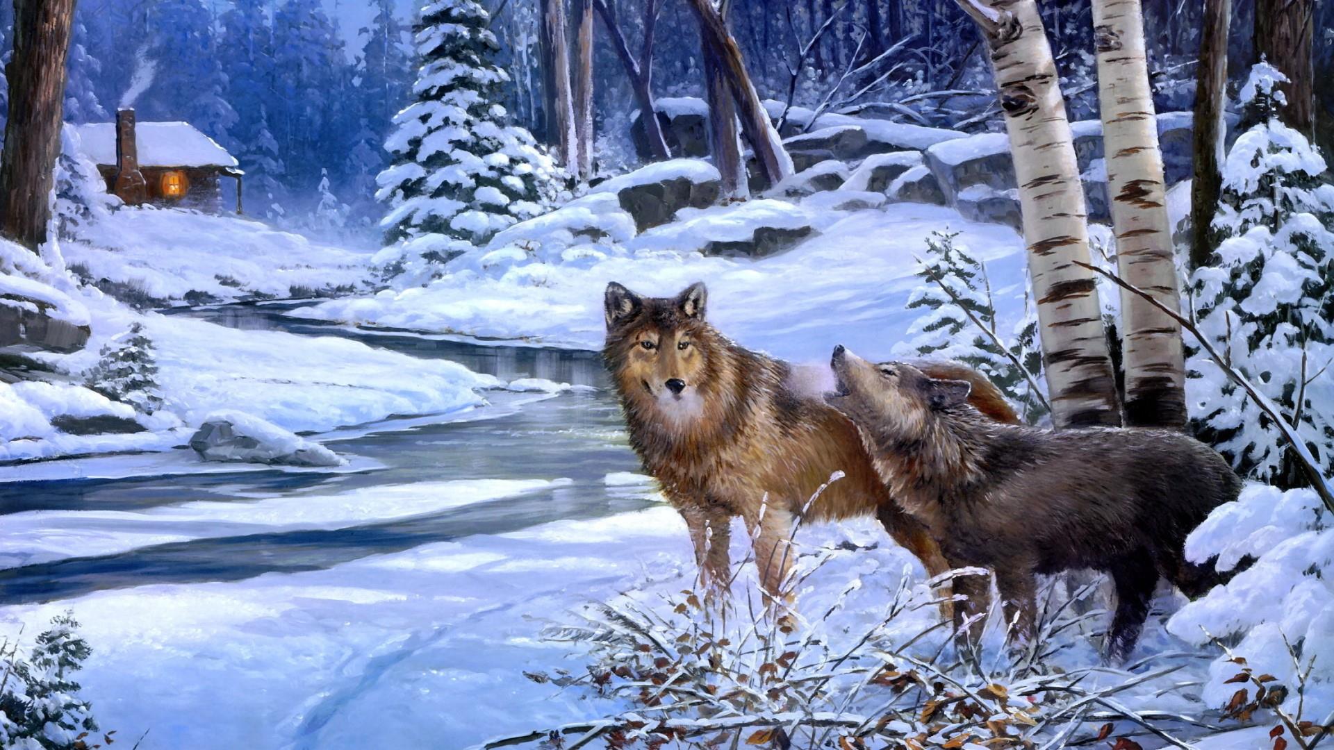 1920x1080 Wolf Howling - Wolf Howling Painting