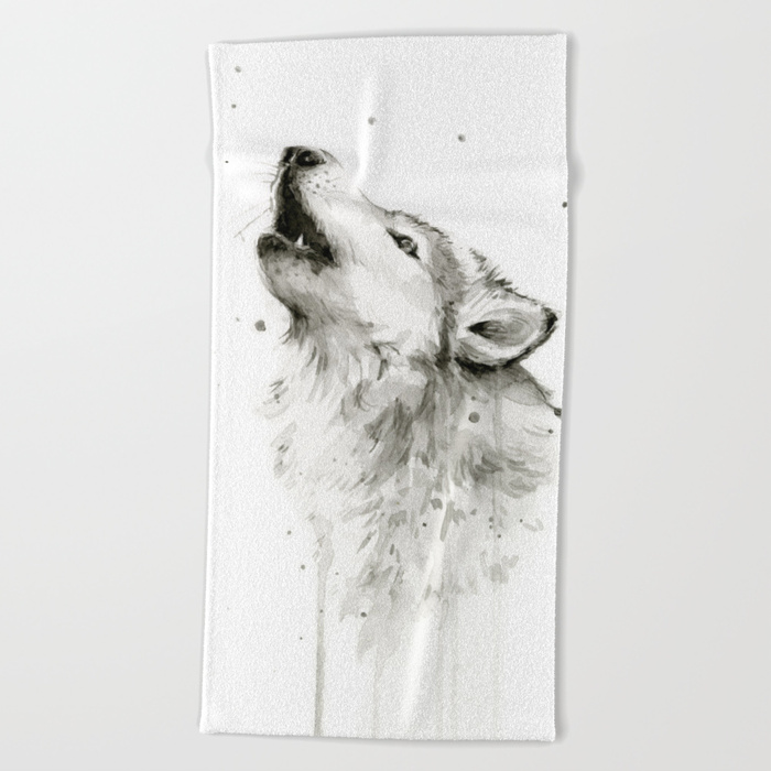 700x700 Wolf Howling Watercolor Animals Painting Black And White Beach - Wolf Howling Painting
