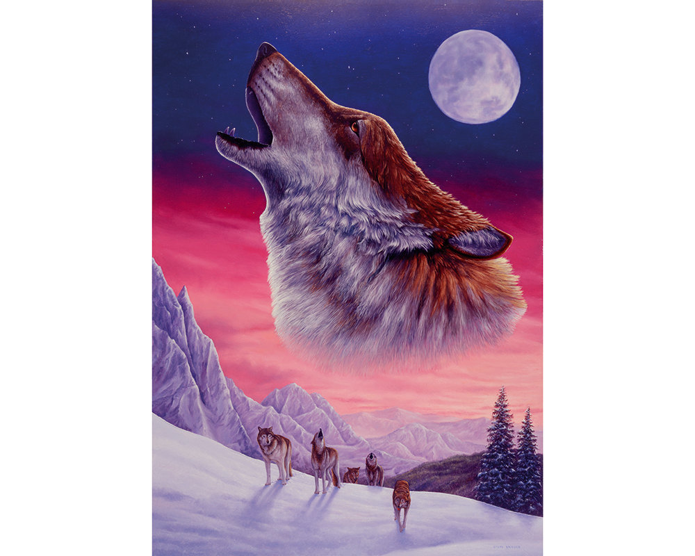 1000x800 Wolf. Original Fine Art Print Of A Majestic Wolf Howling - Wolf Howling Painting