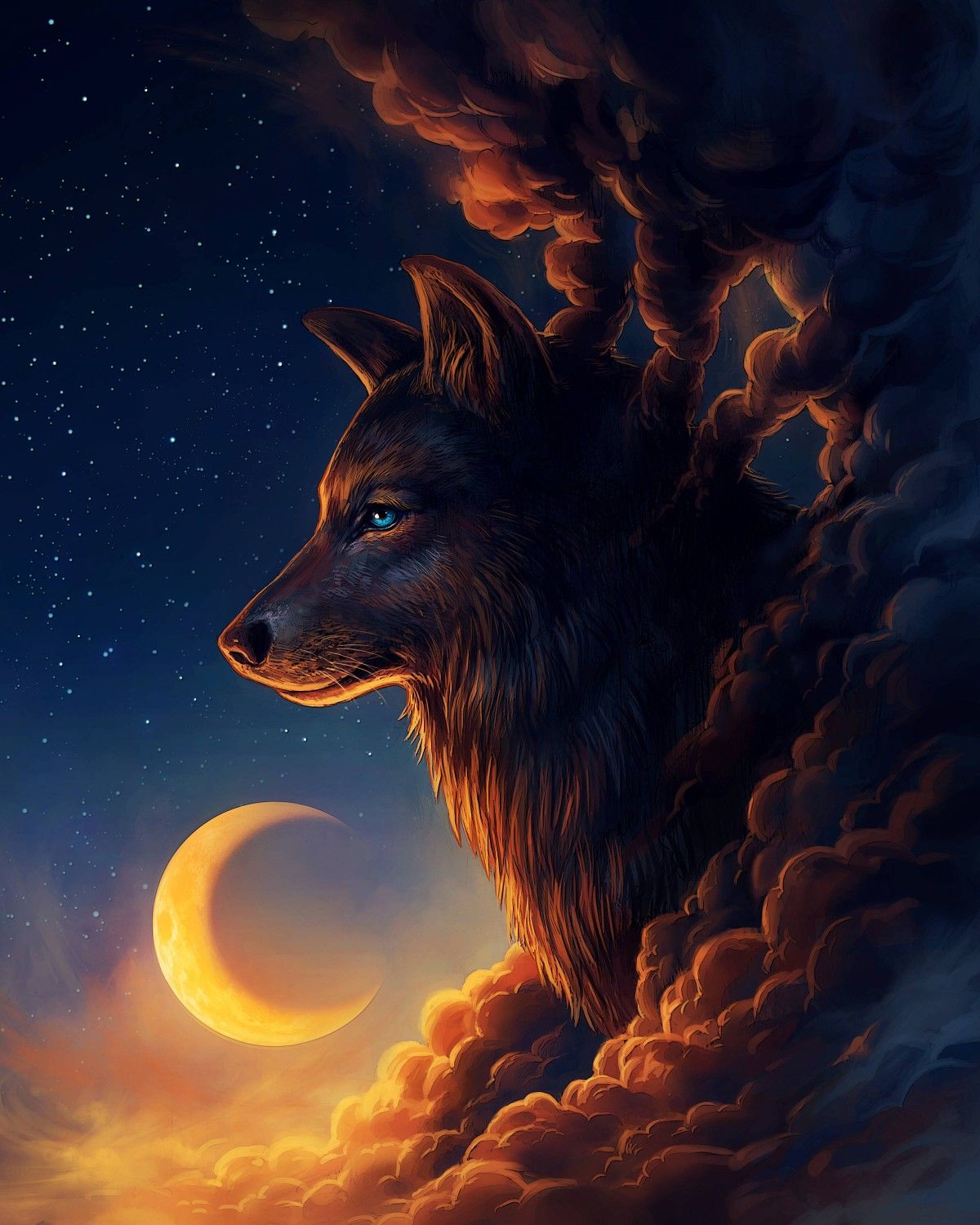 1200x1500 Night Guardian - Wolf Moon Painting