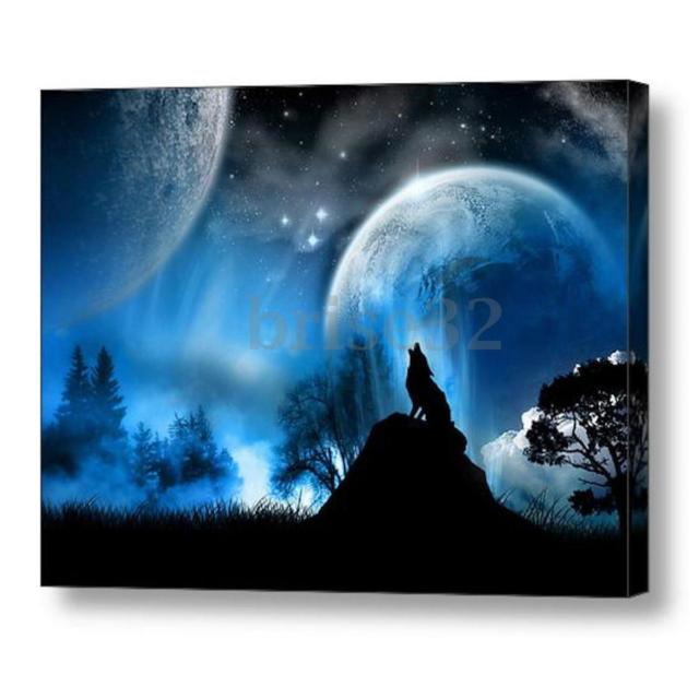 640x640 Wolf Moon Modern Canvas Oil Painting Print Picture Home Wall Art - Wolf Moon Painting