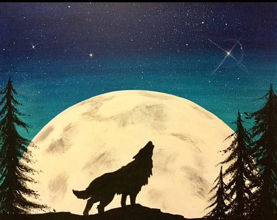 Wolf Moon Painting at PaintingValley.com | Explore collection of Wolf ...