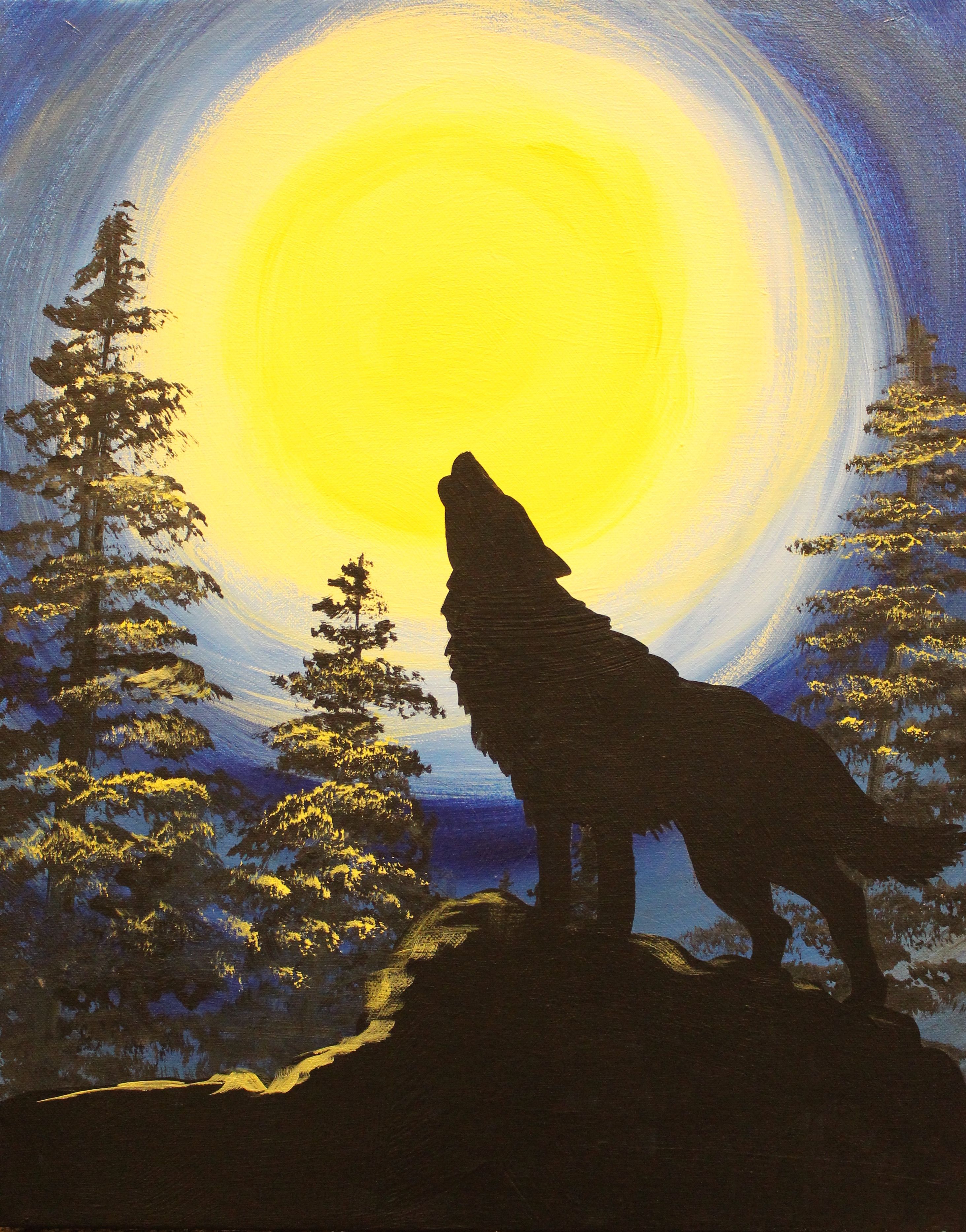 2927x3733 Wolf And Moon Wolf - Wolf Moon Painting