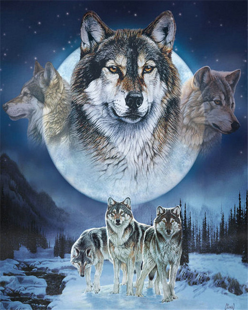 512x640 5d Diy Diamond Mosaic Picture Diamond Painting Cross Stitch Kits - Wolf Moon Painting