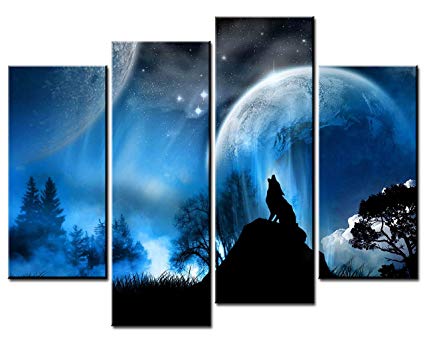 425x343 Canvas Print Wall Art Painting - Wolf Moon Painting