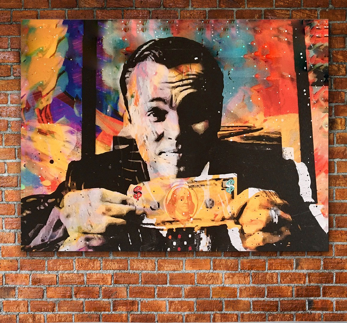 1160x1079 Wolf Of Wall Street Money Talks Abstract Framed Canvas Wall Art Invinc - Wolf Of Wall Street Painting