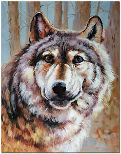 236x300 Signed Hand Painted Wolf Oil Painting - Wolf Oil Painting