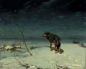 300x239 Alfred Von Kowalski Wierusz The Lone Wolf Oil Painting Canvas - Wolf Oil Painting