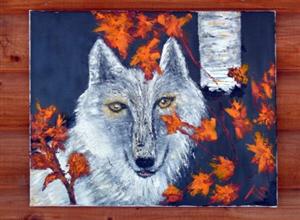 300x220 Autumn Wolf Oil Painting - Wolf Oil Painting