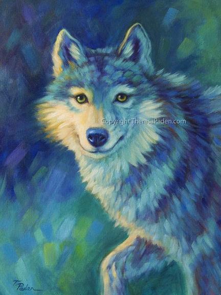 432x576 Colorful Southwestern Art Beautiful Wolf Oil Painting In Bright - Wolf Oil Painting