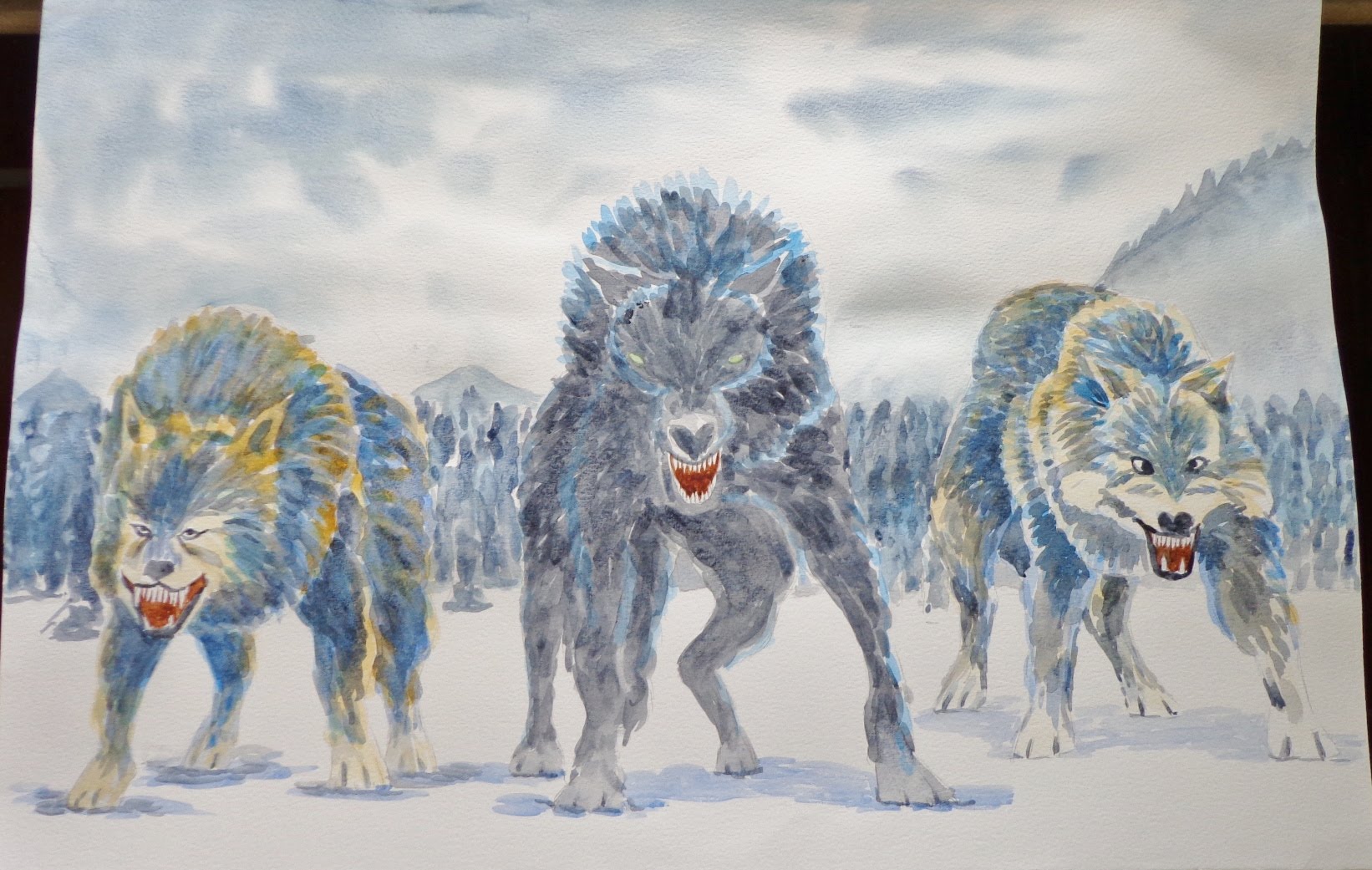 1642x1041 Painting The Wolf Pack From Twilight In Watercolor - Wolf Pack Painting