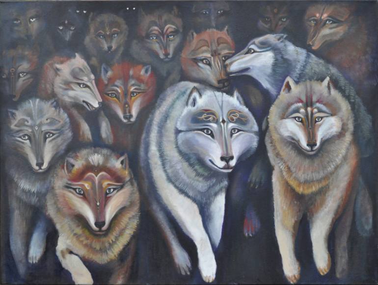 770x581 Saatchi Art Wolf Pack Painting By Cindy Ingraham Keefer - Wolf Pack Painting