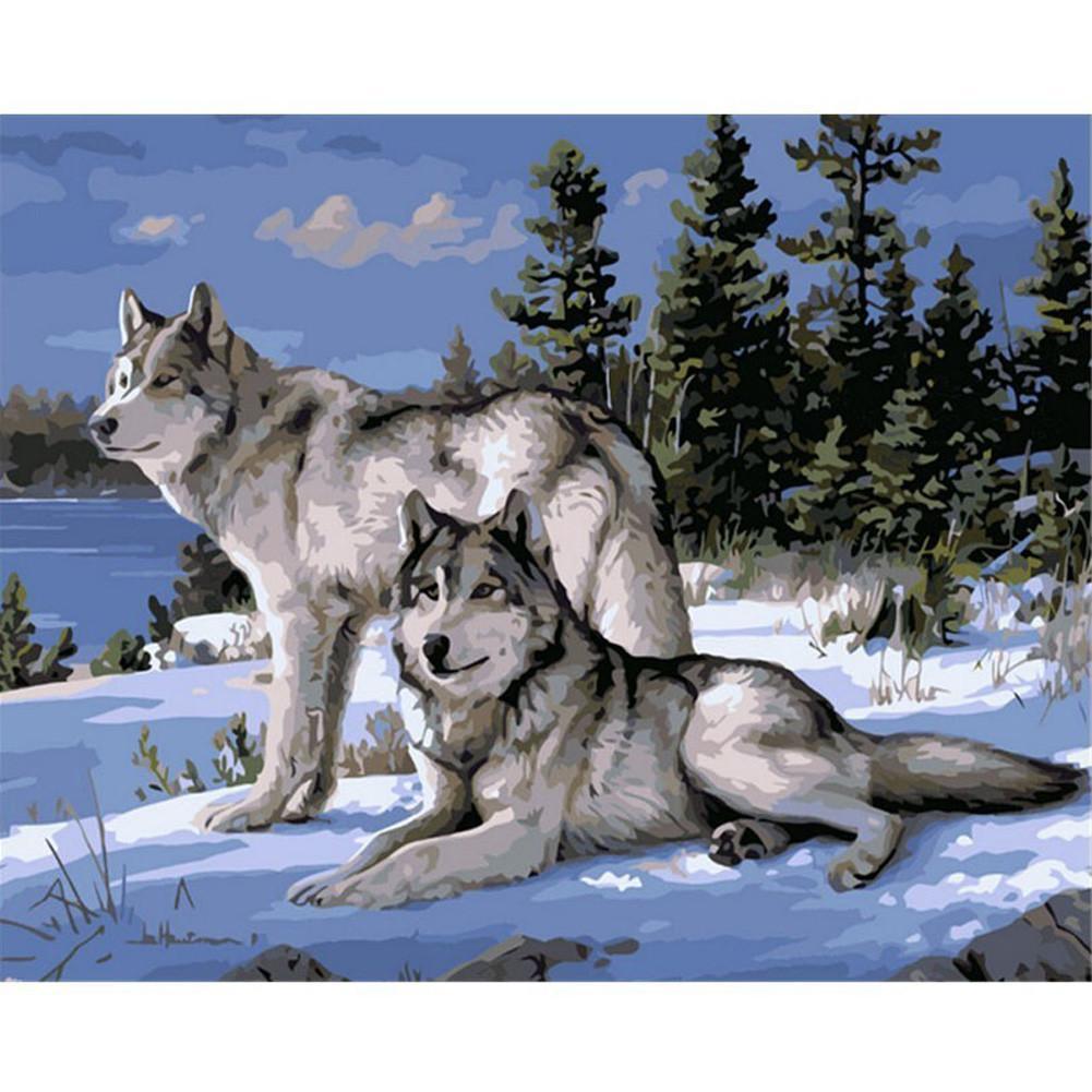 1001x1001 Snow Wolf Pack Panel Painting - Wolf Pack Painting