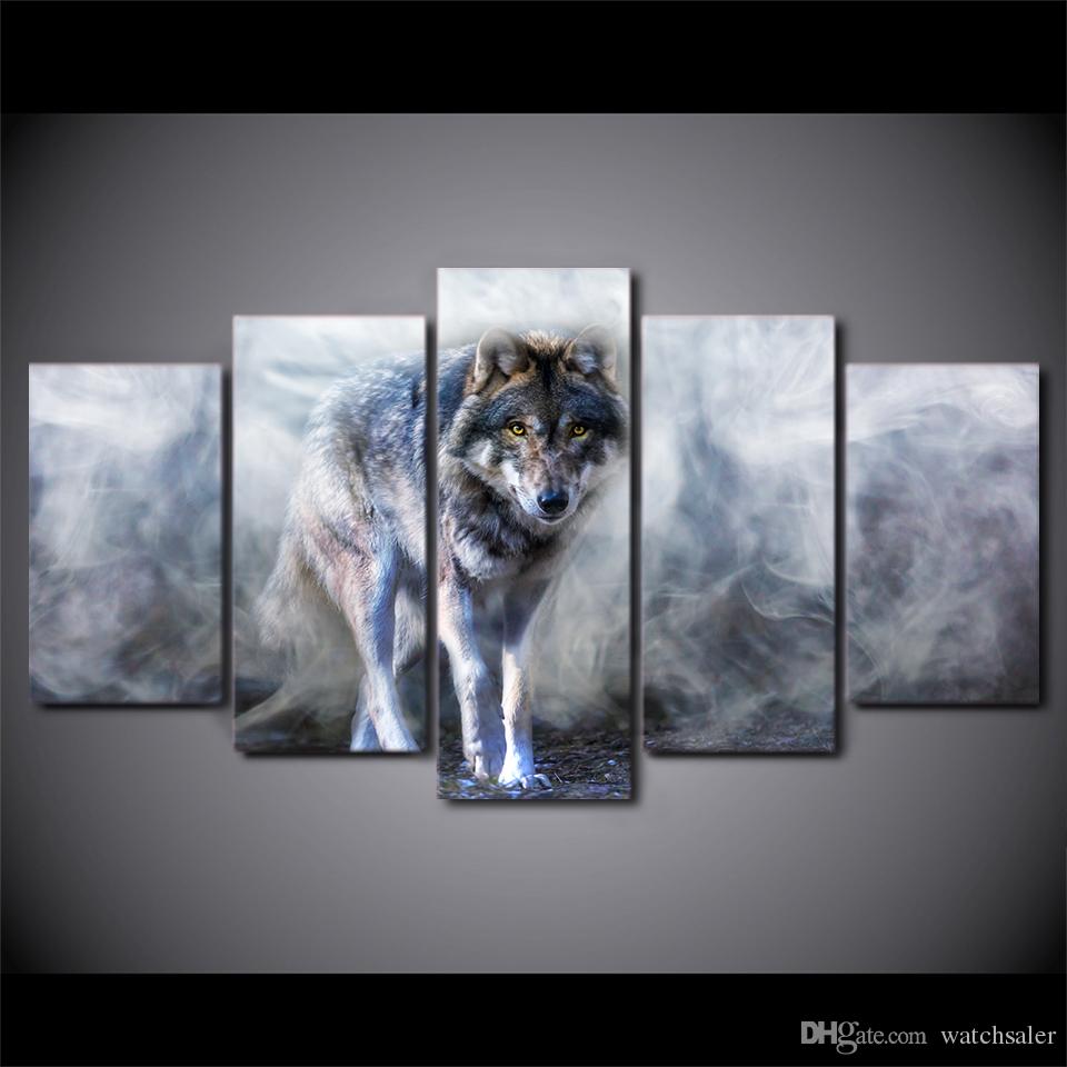 960x960 2018 Hd Printed Canvas Art Wolf Painting White Smoke Modular Wall - Wolf Painting