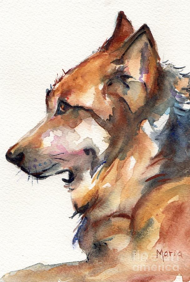 609x900 Lone Star Wolf Painting By Maria's Watercolor - Wolf Painting Watercolor