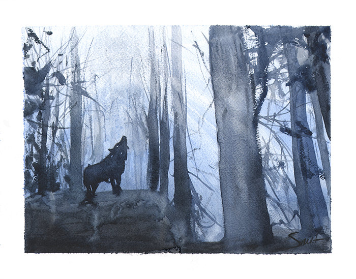 700x549 Wolf Art Print Watercolor Wolf Artwork Lone Wolf Print - Wolf Painting Watercolor
