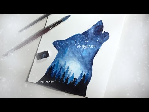 480x360 Watercolor Painting Wolf Double Exposure - Wolf Painting Watercolor