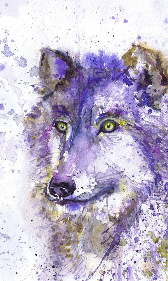 570x956 Wolf Watercolor Art Print Painting Winter Wall Decor Animal Art - Wolf Painting Watercolor