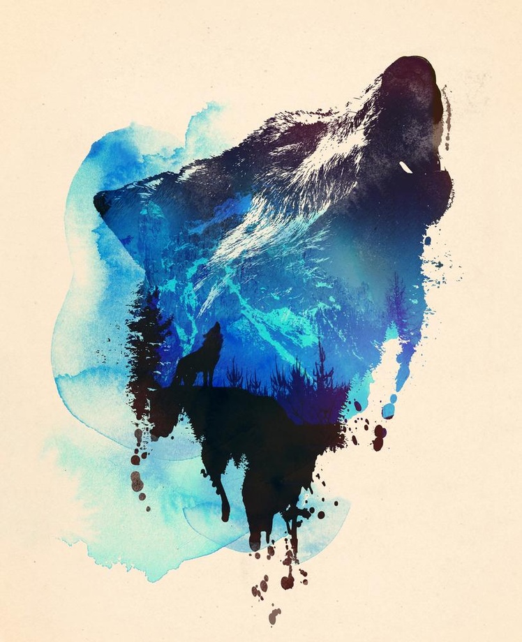 748x920 Alone As A Wolf, An Art Print By Robert Farkas - Wolf Painting Watercolor