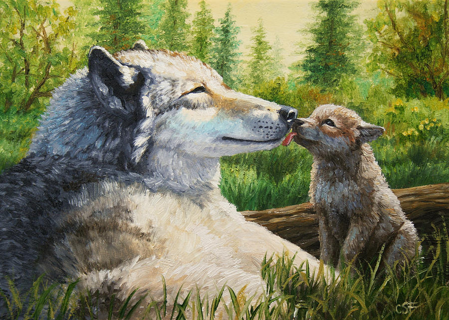 900x642 Wolf Painting - Wolf Pup Painting