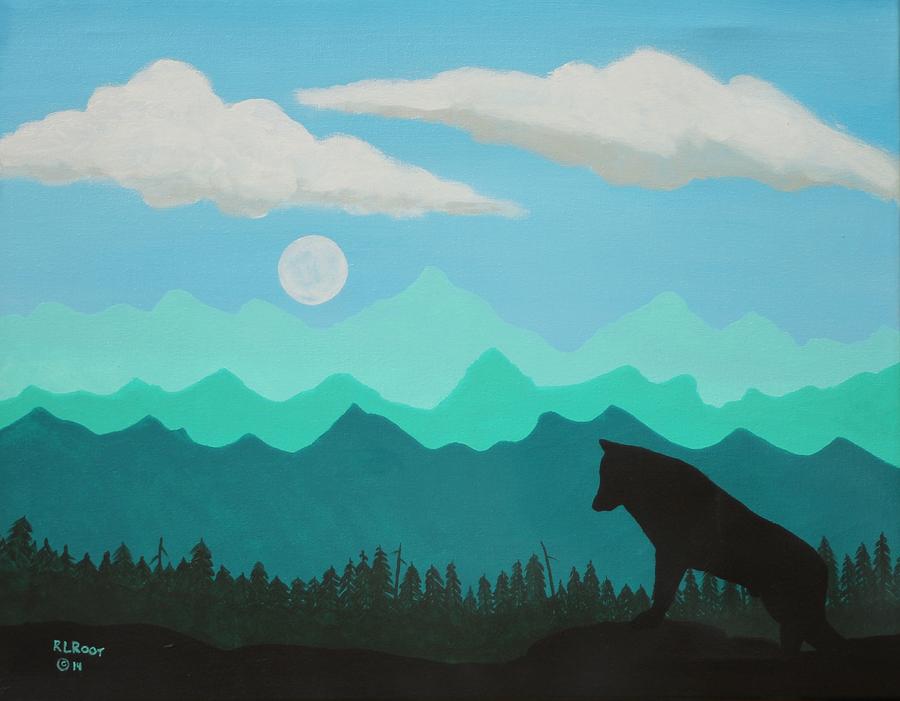 900x701 Lone Wolf Silhouette Painting By Ralph Root - Wolf Silhouette Painting