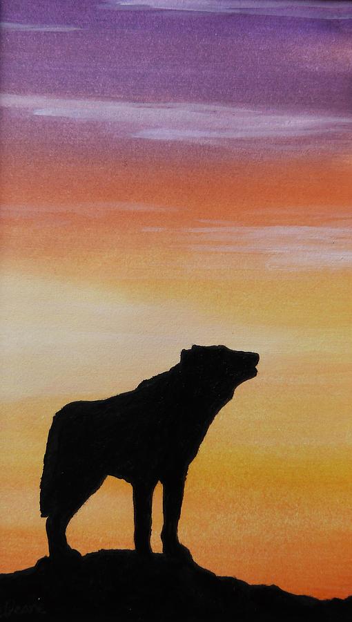 510x900 Sunset Silhouette Painting By Lucy Deane - Wolf Silhouette Painting