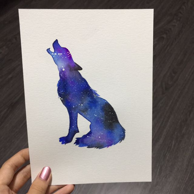 640x640 Watercolour Wolf Silhouette Painting, Design Amp Craft, Handmade - Wolf Silhouette Painting