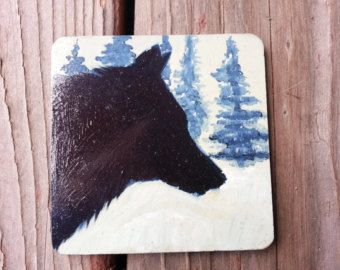 340x270 Winter Silence - Wolf Silhouette Painting