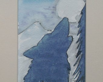 340x270 Wolf Silhouette Original Acrylic Painting - Wolf Silhouette Painting