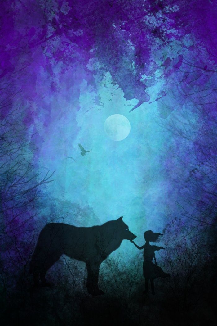 700x1050 Awesome Art. Wolf Art, Wolf Whisperer, Nature Art, Moon Art, Space - Wolf Silhouette Painting