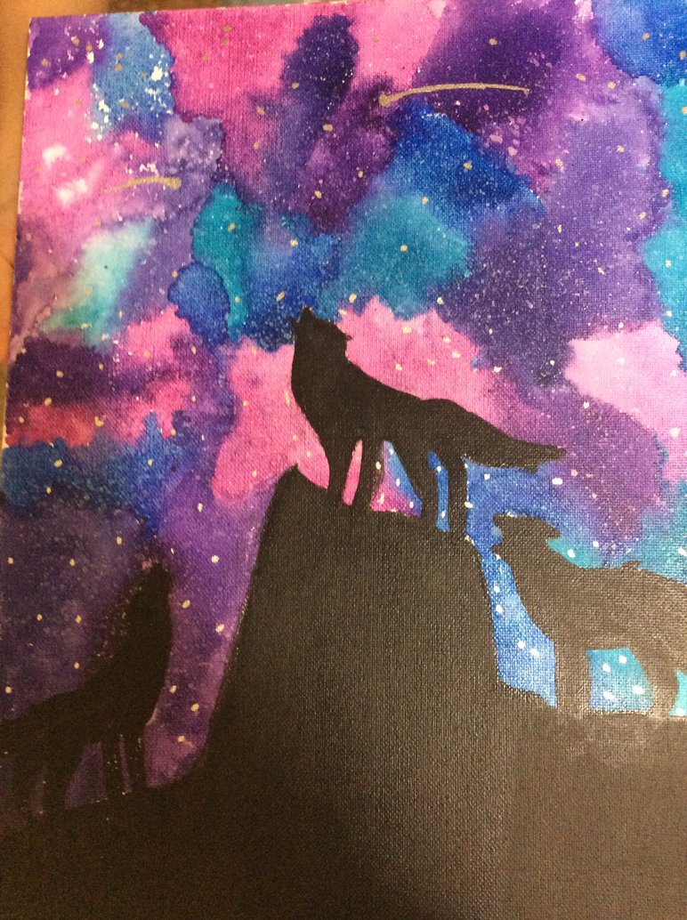 772x1034 Galaxy Wolf Silhouette By Queenjoou - Wolf Silhouette Painting