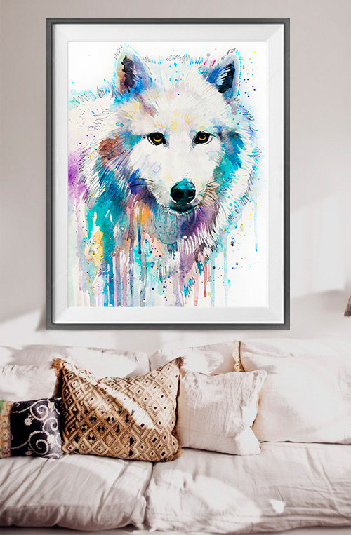 500x763 Arctic Wolf Watercolor Painting Print , Wolf Art - Wolf Watercolor Painting