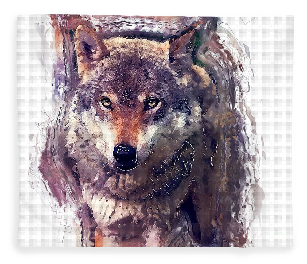 1000x860 Wolf Watercolor Painting Fleece Blanket For Sale By Justyna Jbjart - Wolf Watercolor Painting