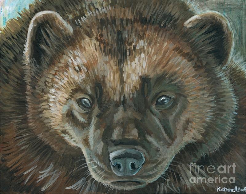 800x631 Gazing Wolverine Painting By Katrine Hagmann - Wolverine Animal Painting